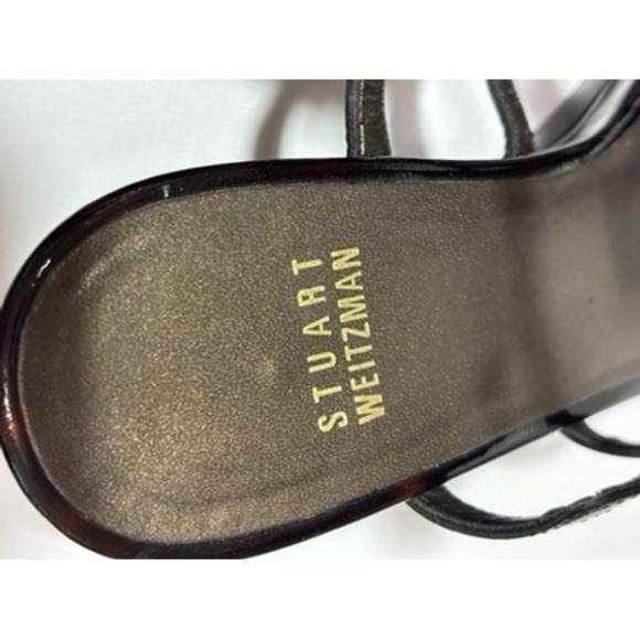 Stuart Weitzman Brown Tortoise Patent Leather Wedge Sandals Women's 8M Strappy - Picture 7 of 9